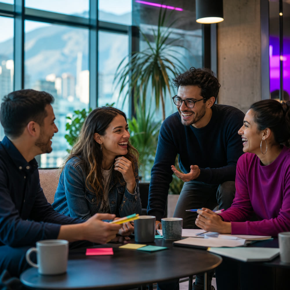 Equipo conectado en una dinámica colaborativa
