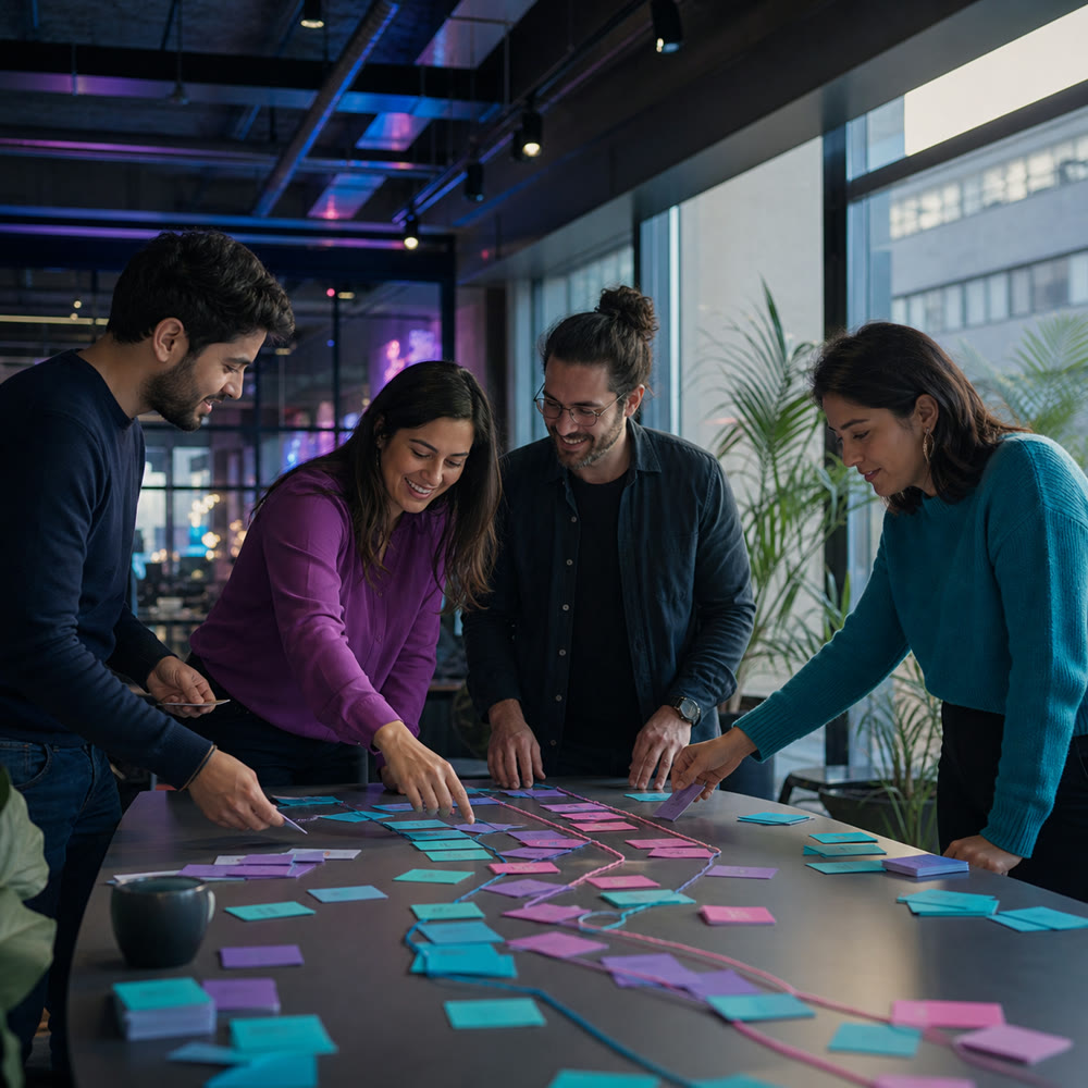 Equipo construyendo un recorrido de experiencia