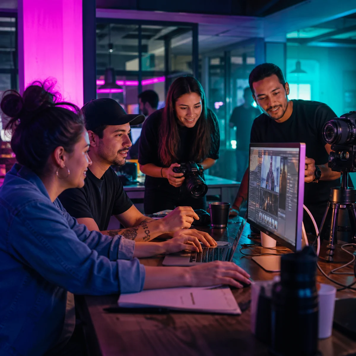 Equipo produciendo historias para redes sociales