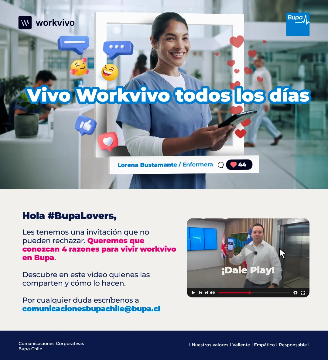 Mail Vivo Workvivo todos los días con invitación a conocer cuatro razones para participar
